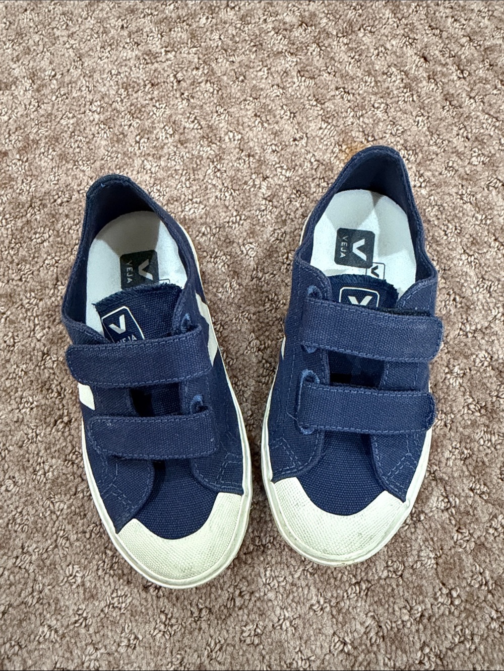 Veja Kids Navy Canvas Velcro Sneakers with Cream Toe Size 11